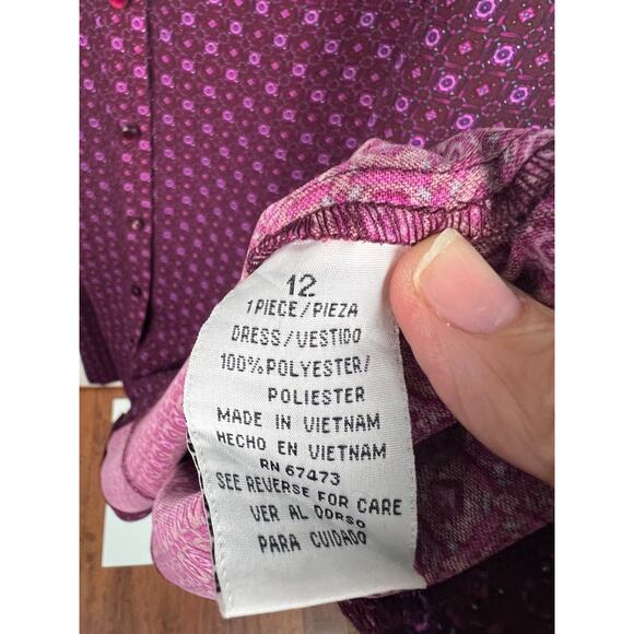 90s Danny & Nicole Purple Bow Neck Button Front Floral Maxi Dress Size 12 - Picture 3 of 8